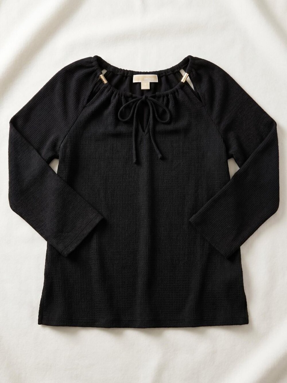 Michael Michael Kors Black Peasant Blouse S Gold Accent Knit Minimalist Luxury